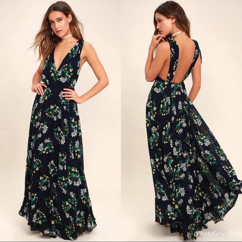 Lulu navy floral maxi dress